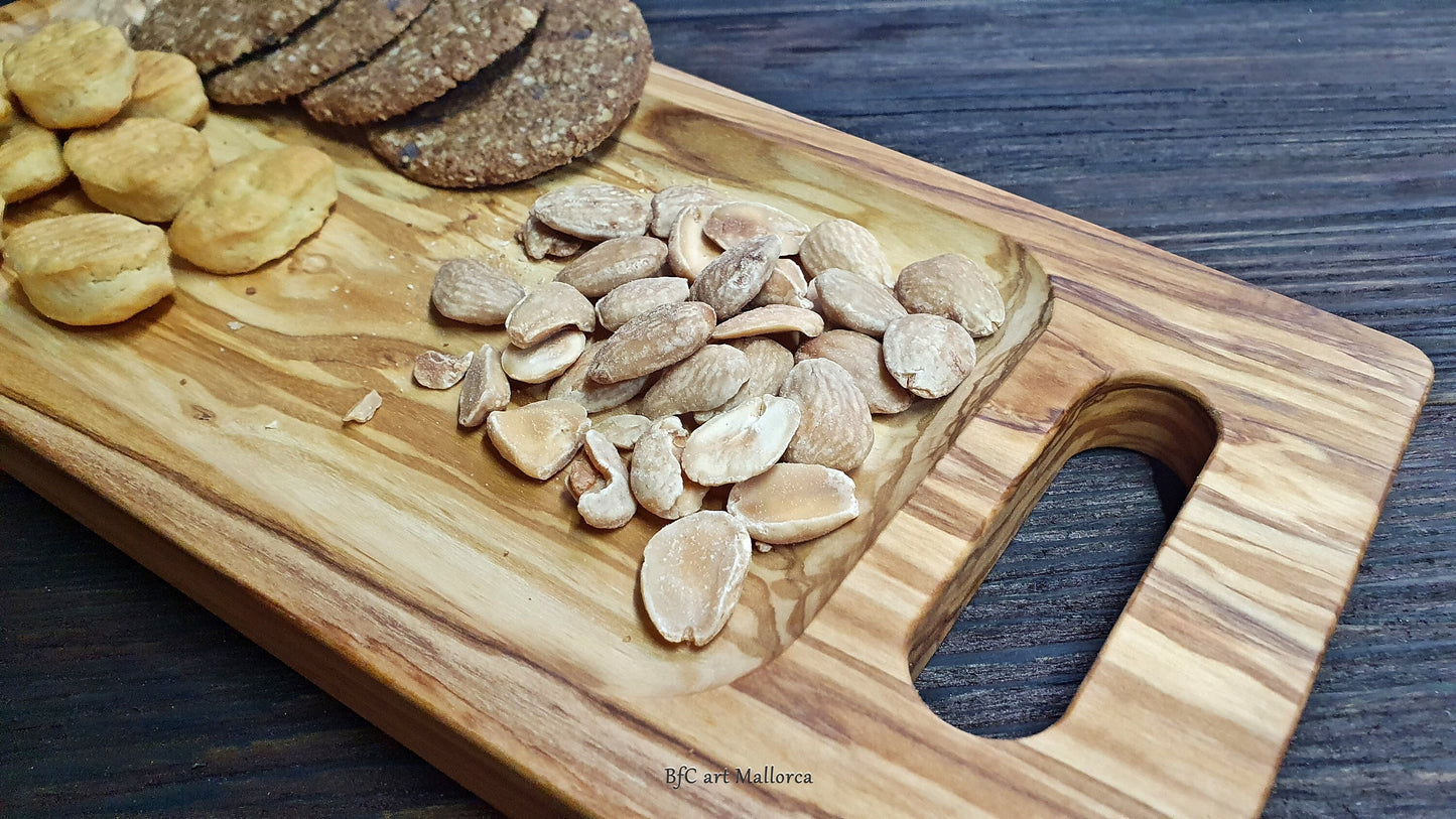 Olive wood Tray for Cookies and Snacks, Tea and Biscuit Serving Plate, Serving Tray with Handles, Charcuterie Board with Handles