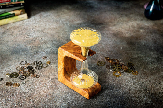 Sand clock 10 min made of olive wood, original design of the handmade interchangeable hourglass