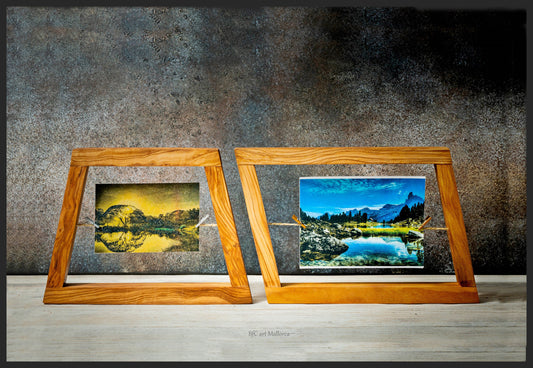 Olive wood Photo Frame Combinable for table, Original design of unique photo holders with Support for tables