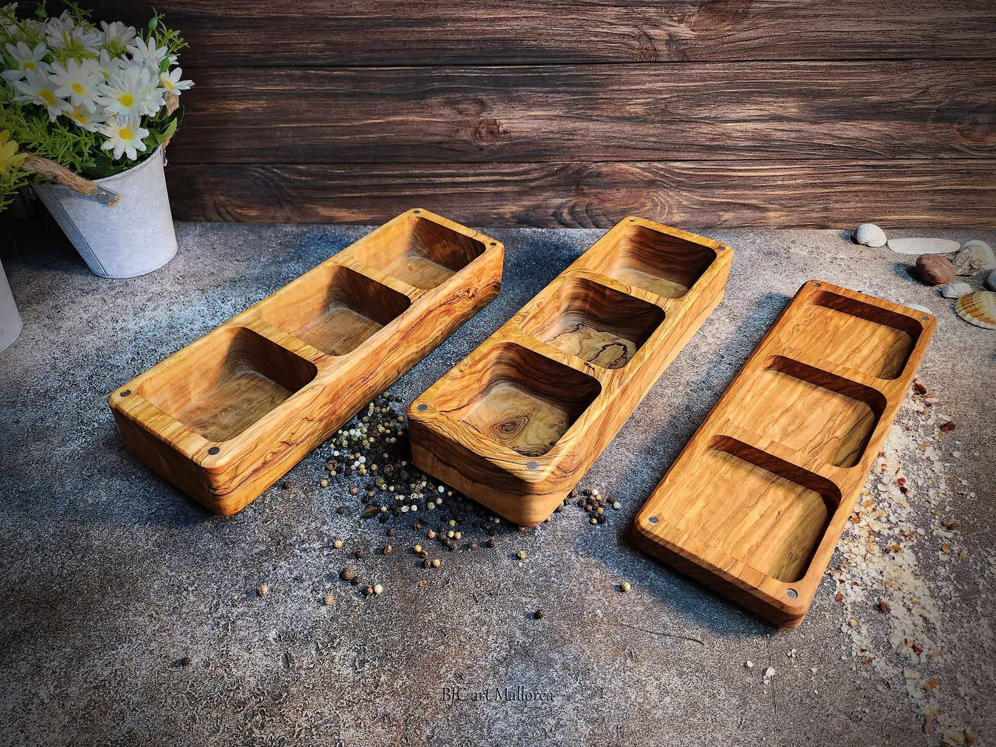 Olive wood salt shaker large with 6 compartments with a Lid, Salt Box with 3 plus 3 compartments stacked on top of each other to save space