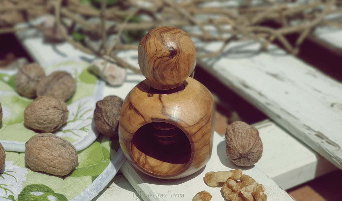 Threaded Olive Wood Nutcracker, Reusable Eco-Friendly Design