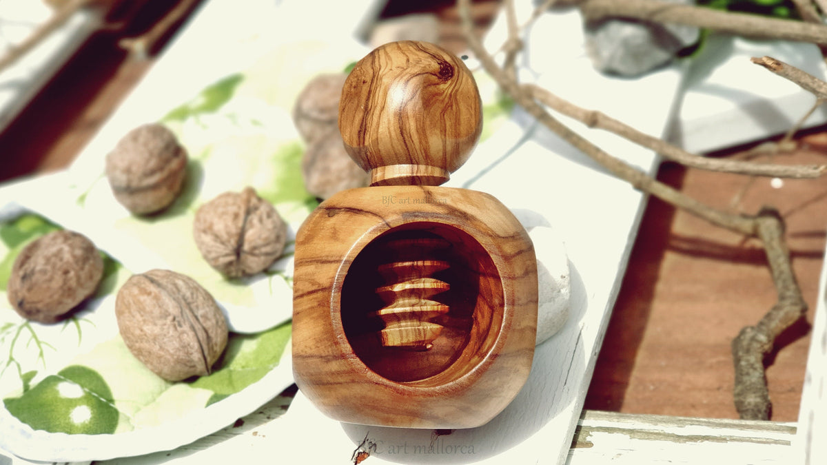 Threaded Olive Wood Nutcracker, Reusable Eco-Friendly Design