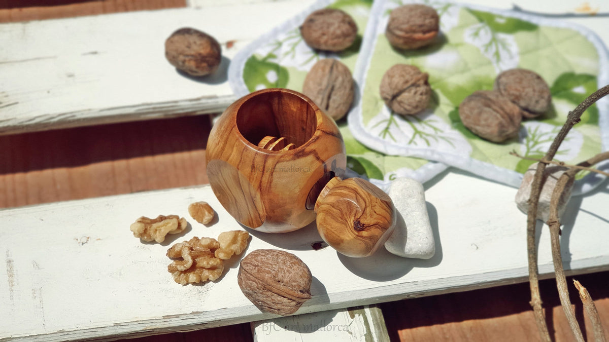 Threaded Olive Wood Nutcracker, Reusable Eco-Friendly Design