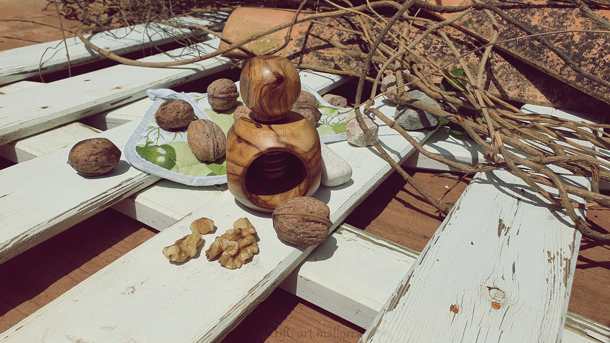 Threaded Olive Wood Nutcracker, Reusable Eco-Friendly Design