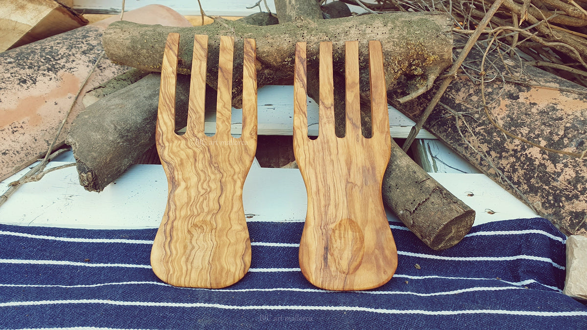 Olive Wood Salad Hands, BfCart Mallorca, Salad Server