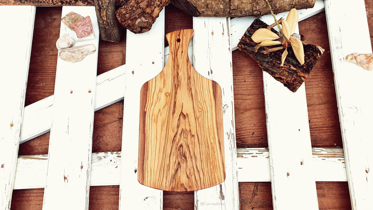 Olive Wood Cutting Board with Handle, Rustic Charcuterie Cheese Tray