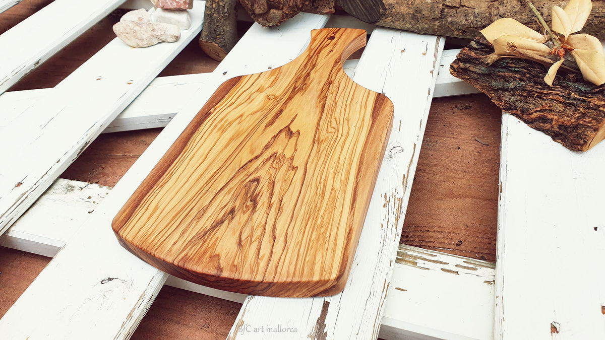 Olive Wood Cutting Board with Handle, Rustic Charcuterie Cheese Tray