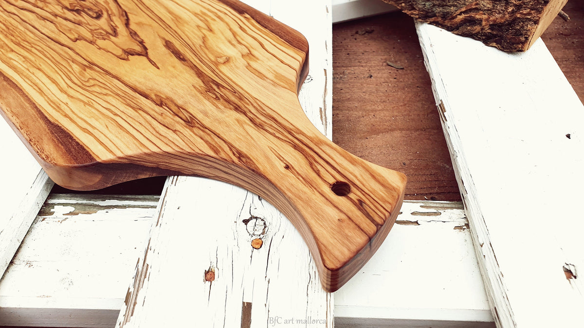 Olive Wood Cutting Board with Handle, Rustic Charcuterie Cheese Tray