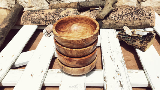 Set of 4 Olive Wood Salad Bowls, Rustic Kitchen Decor
