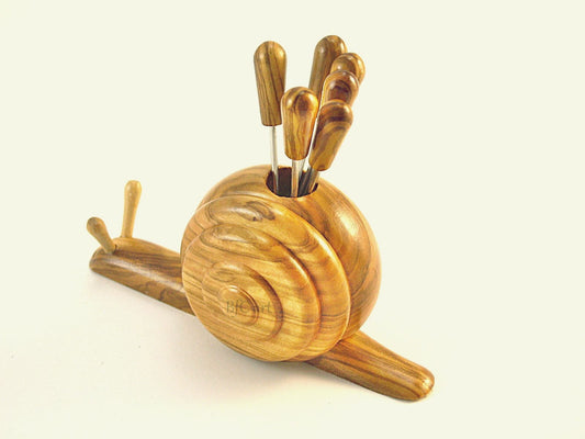 Olive Wood Snail Skewer Set, Appetizer Picks, Snack Utensil
