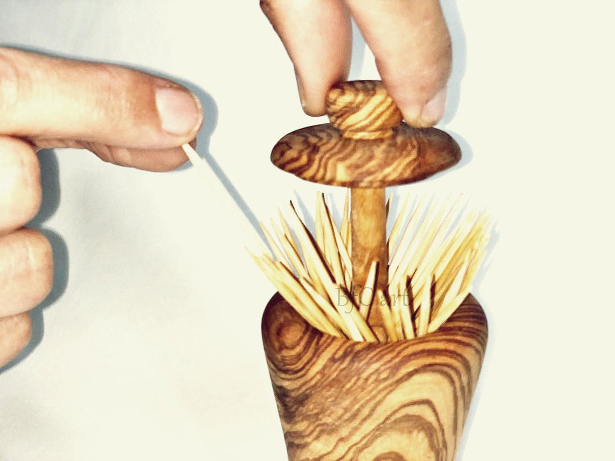 Handmade Olive Wood Toothpick Dispenser, Hygienic Artisan Holder