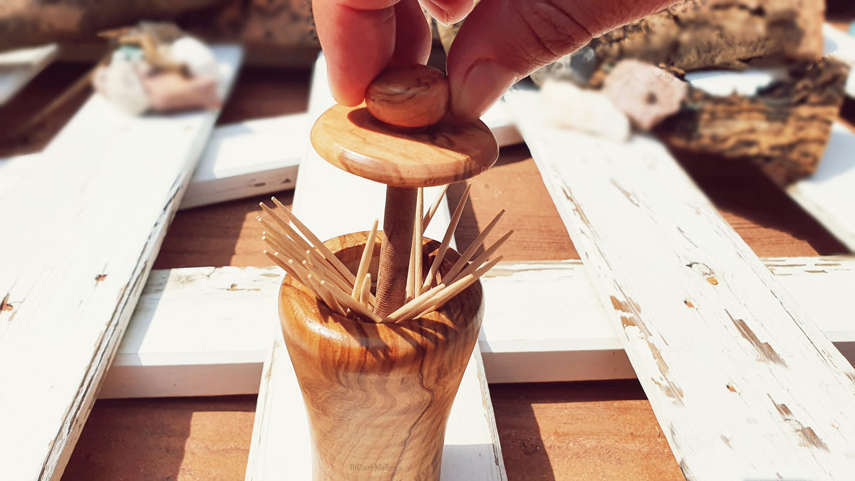 Handmade Olive Wood Toothpick Dispenser, Hygienic Artisan Holder