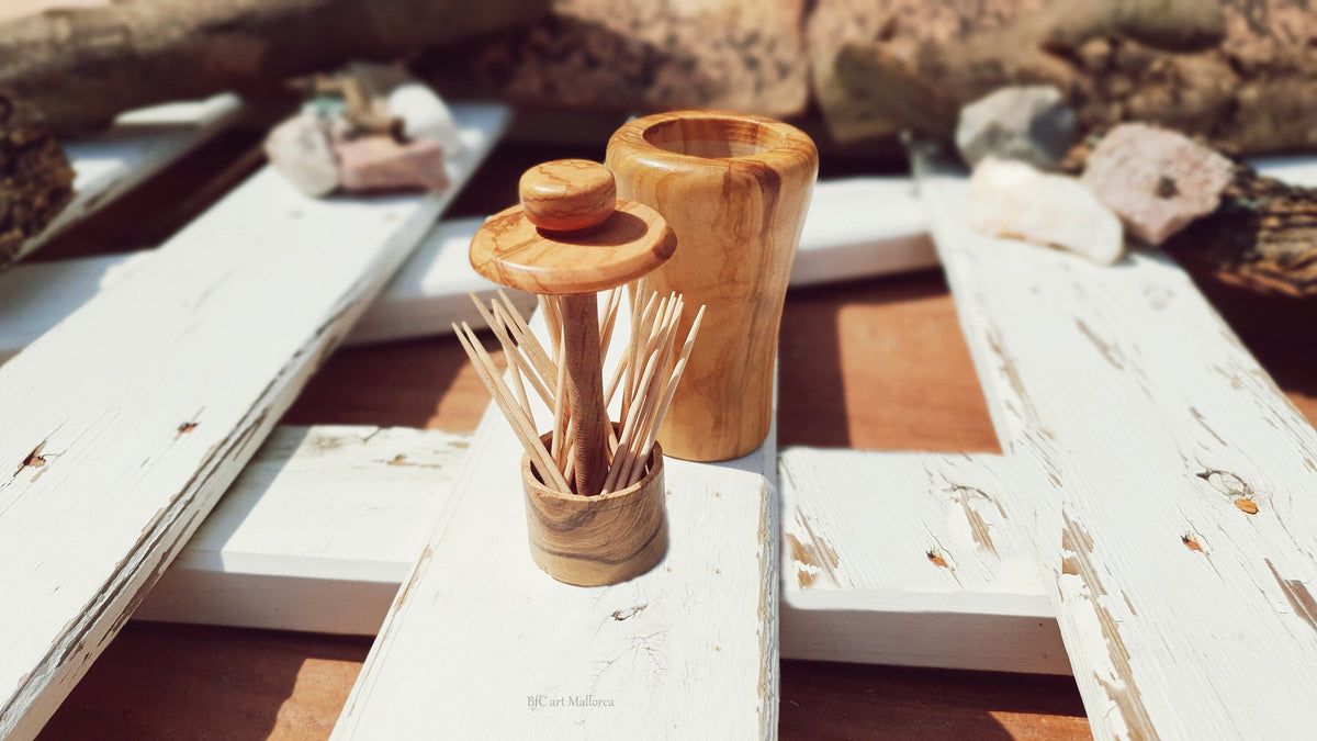 Handmade Olive Wood Toothpick Dispenser, Hygienic Artisan Holder