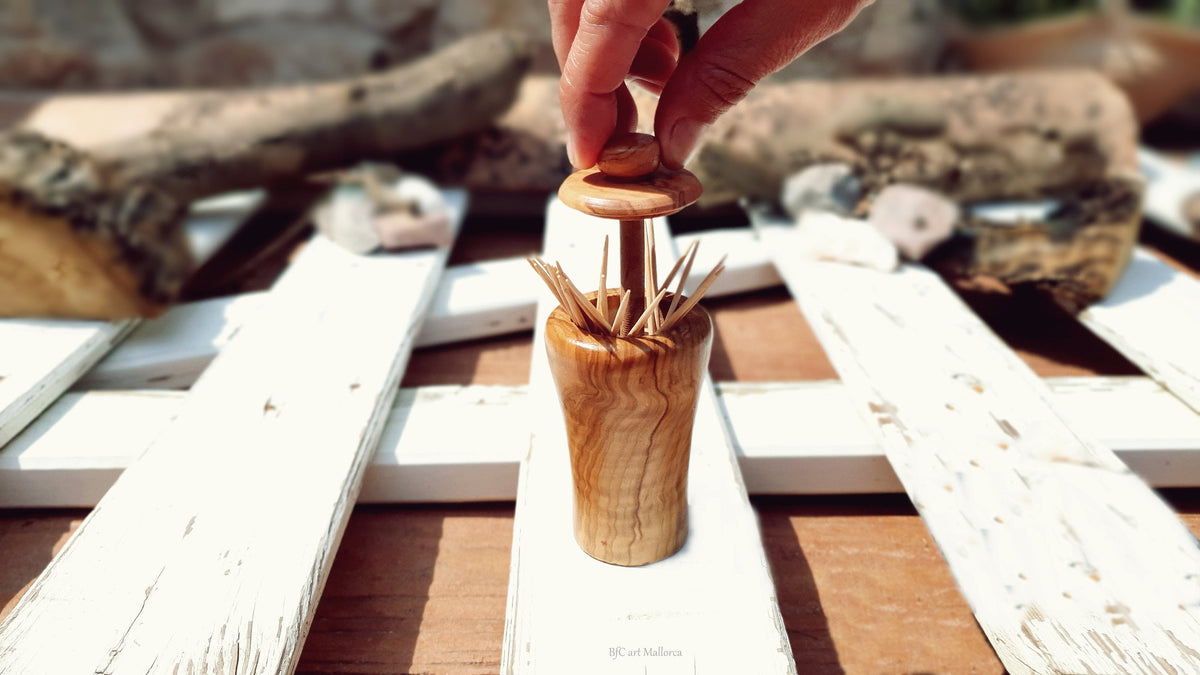 Handmade Olive Wood Toothpick Dispenser, Hygienic Artisan Holder
