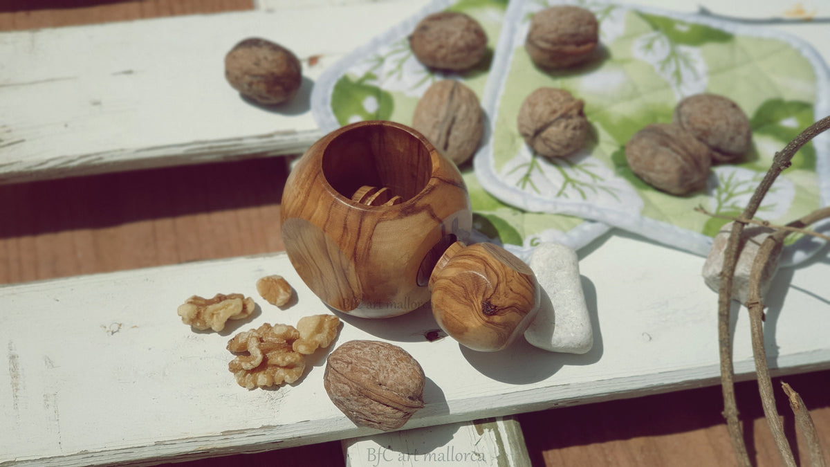 Threaded Olive Wood Nutcracker, Reusable Eco-Friendly Design