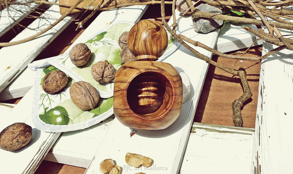 Threaded Olive Wood Nutcracker, Reusable Eco-Friendly Design