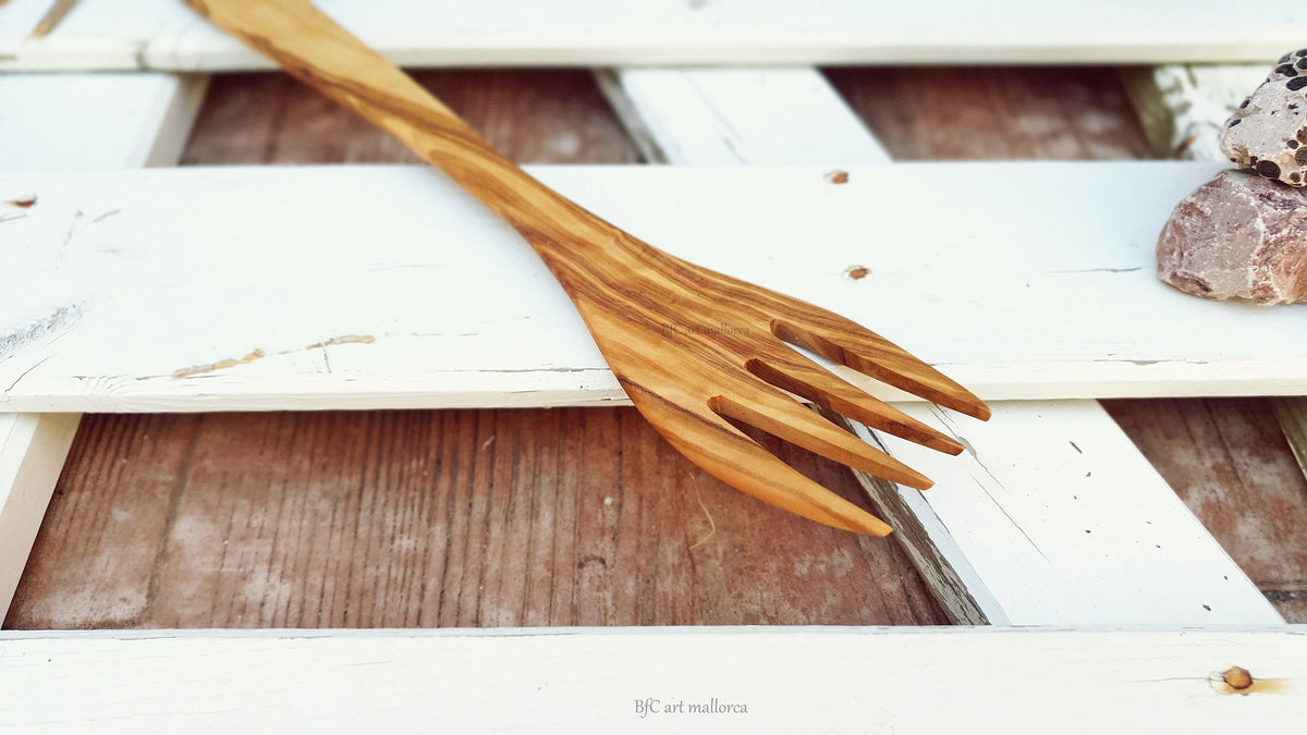 Handmade Olive Wood Kitchen Fork, Elegant Spaghetti Fork (13.75in)