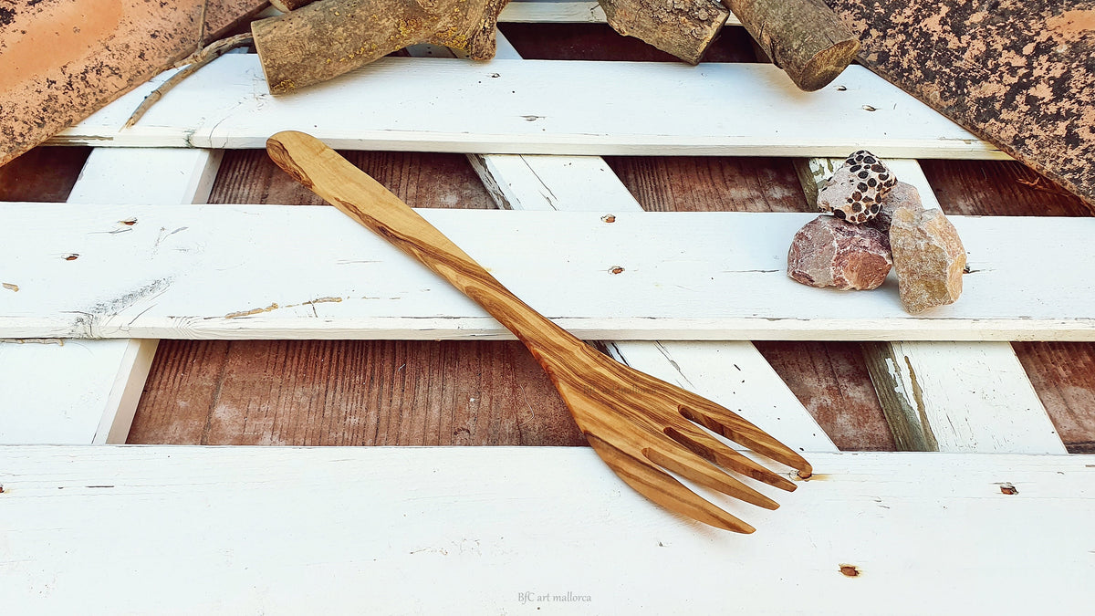 Handmade Olive Wood Kitchen Fork, Elegant Spaghetti Fork (13.75in)
