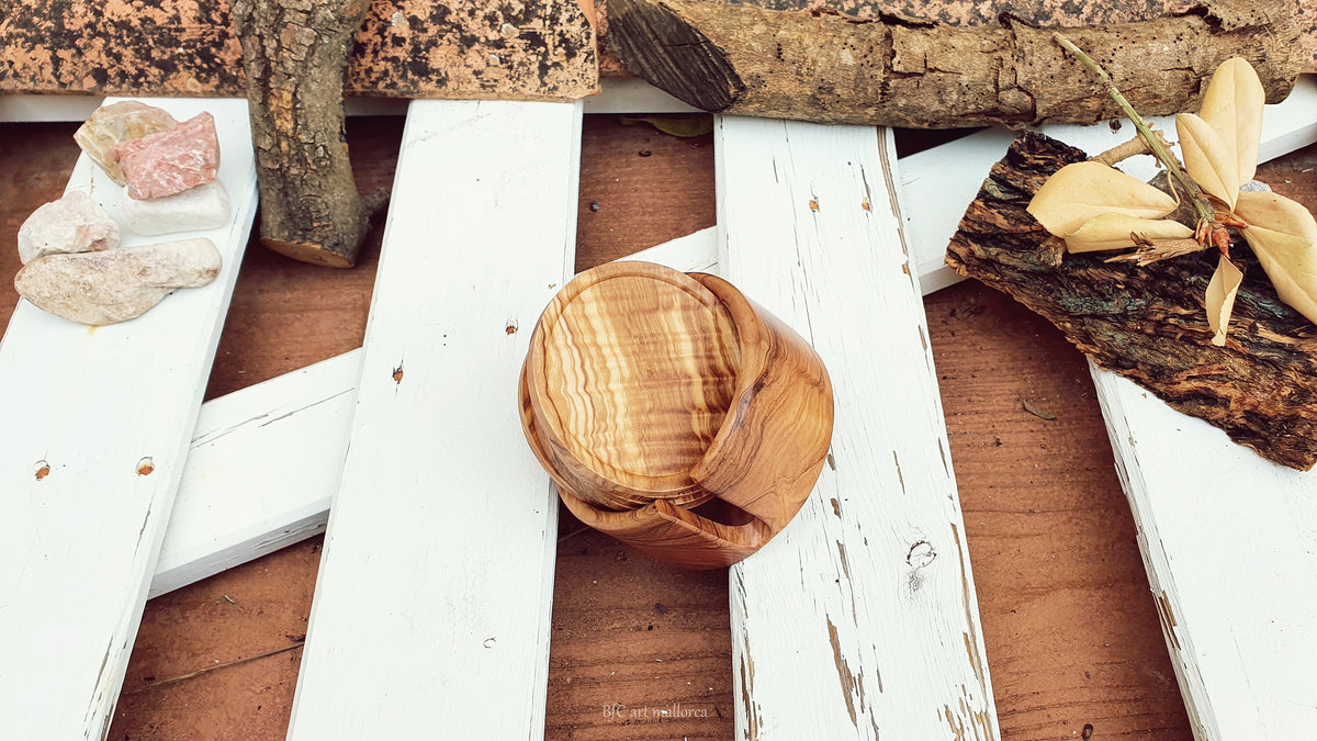 Olive Wood Coasters with Holder, Round Cup Coasters, Set of 6
