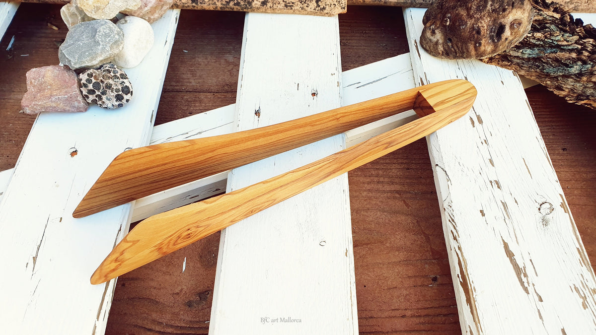 Olive Wood Salad Tongs, Beaded Dessert Servers, BfCart