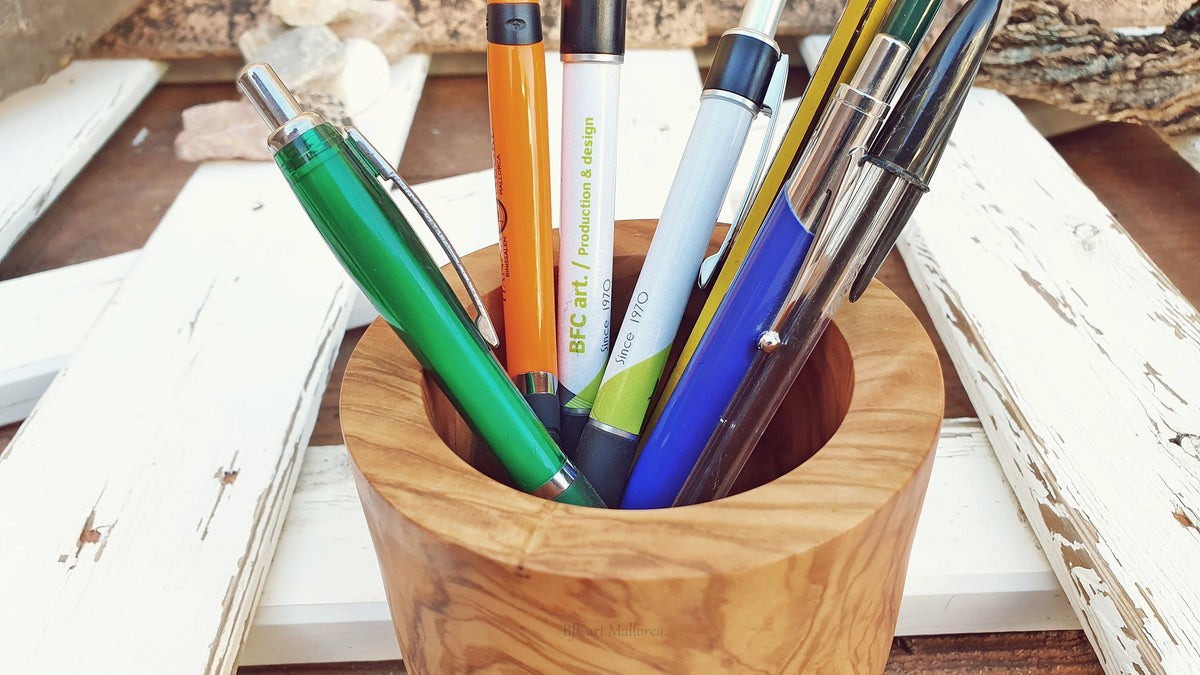 Olive Wood Pencil Cup, Desk Organizer, Handmade in Mallorca