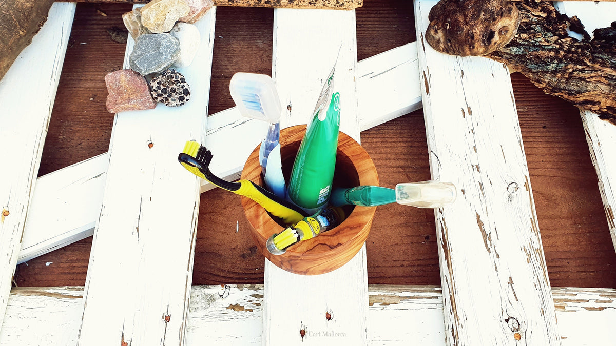 Olive Wood Pencil Cup, Desk Organizer, Handmade in Mallorca