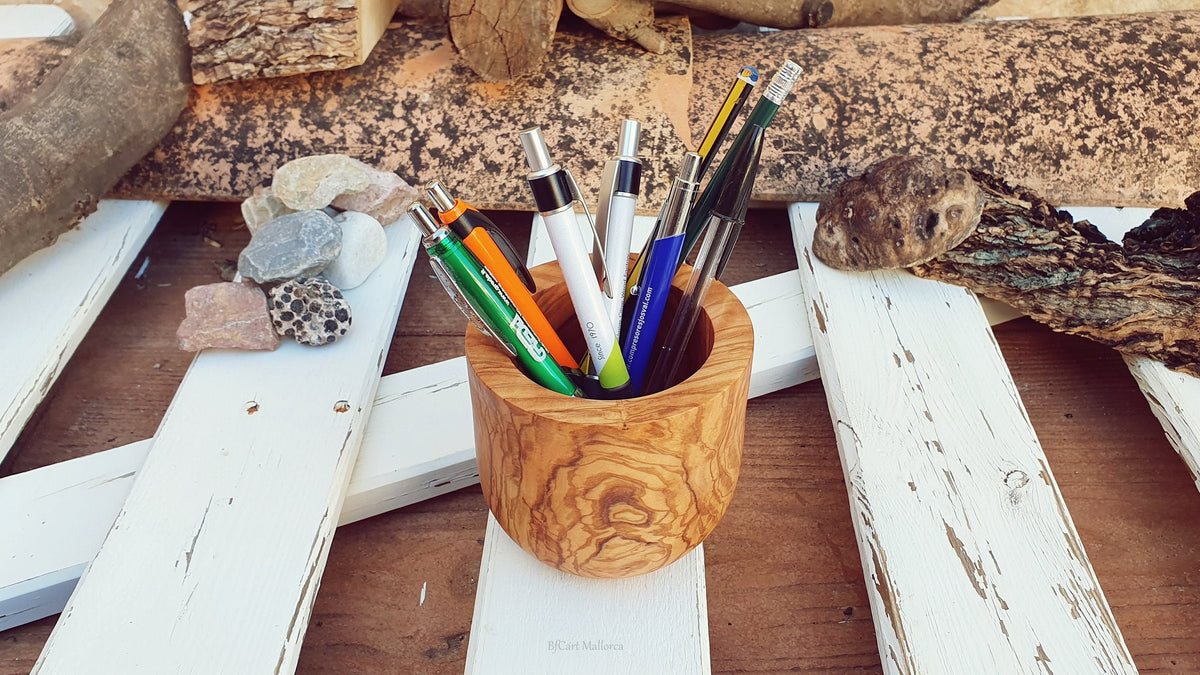 Olive Wood Pencil Cup, Desk Organizer, Handmade in Mallorca