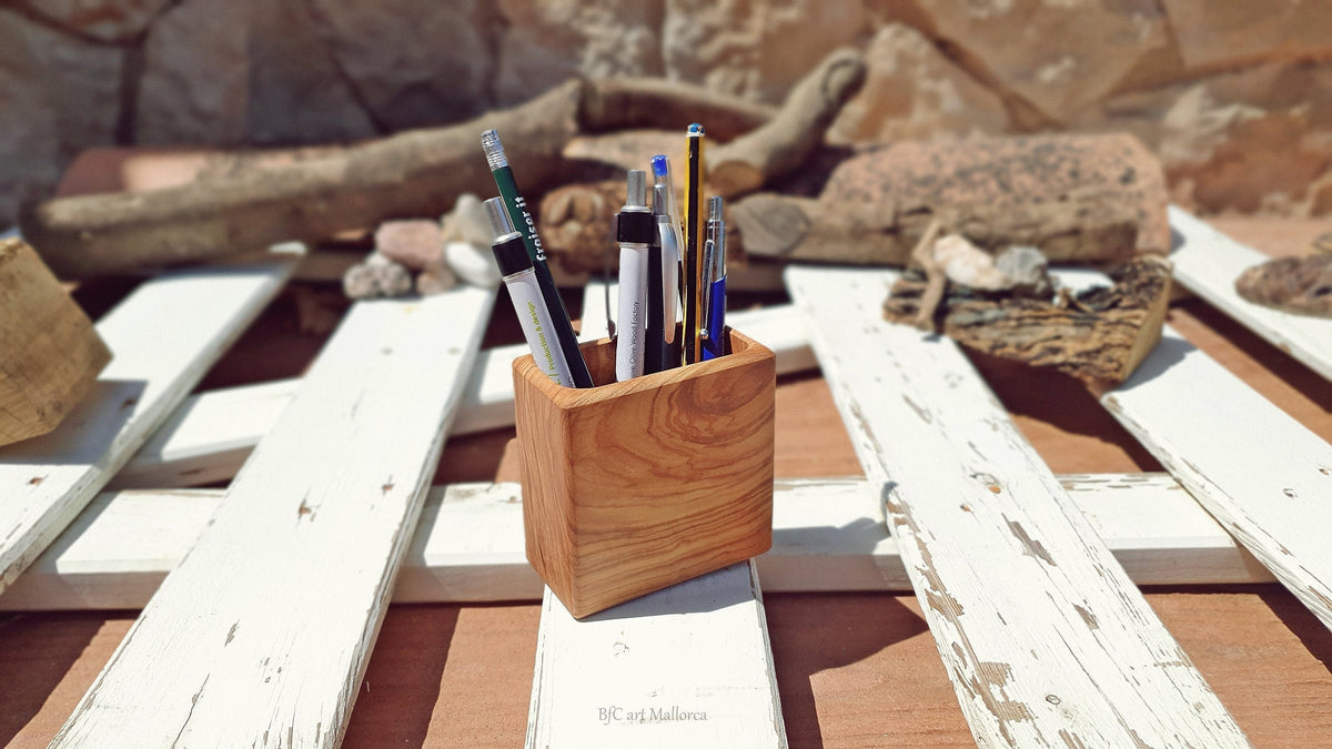 Personalized Pencil Pot, Olive Wood Pen Pot Holder, Office Organizer Rectangular Pot, Pencil Pot, Modern Pot Handmade, Wood Pot Pen storage