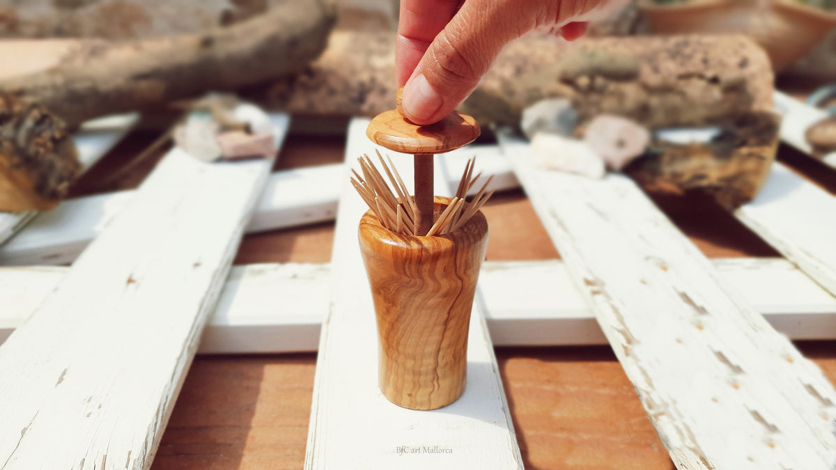 Handmade Olive Wood Toothpick Dispenser, Hygienic Artisan Holder