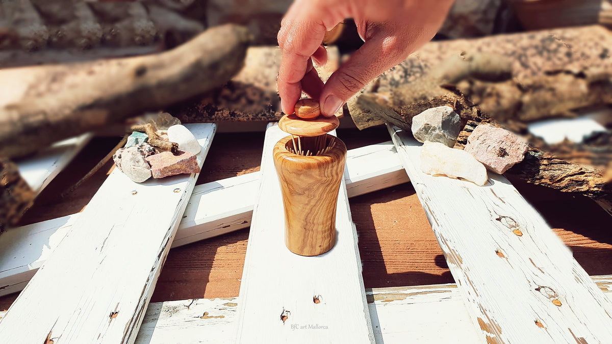 Handmade Olive Wood Toothpick Dispenser, Hygienic Artisan Holder