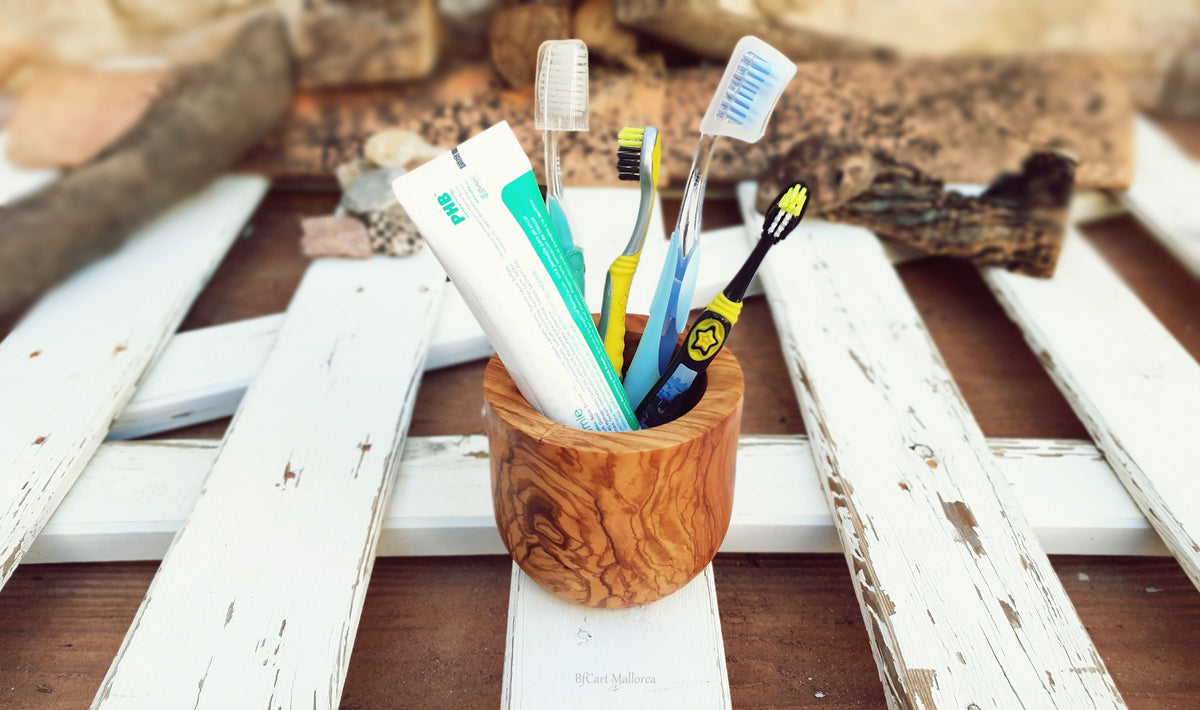 Olive Wood Pencil Cup, Desk Organizer, Handmade in Mallorca