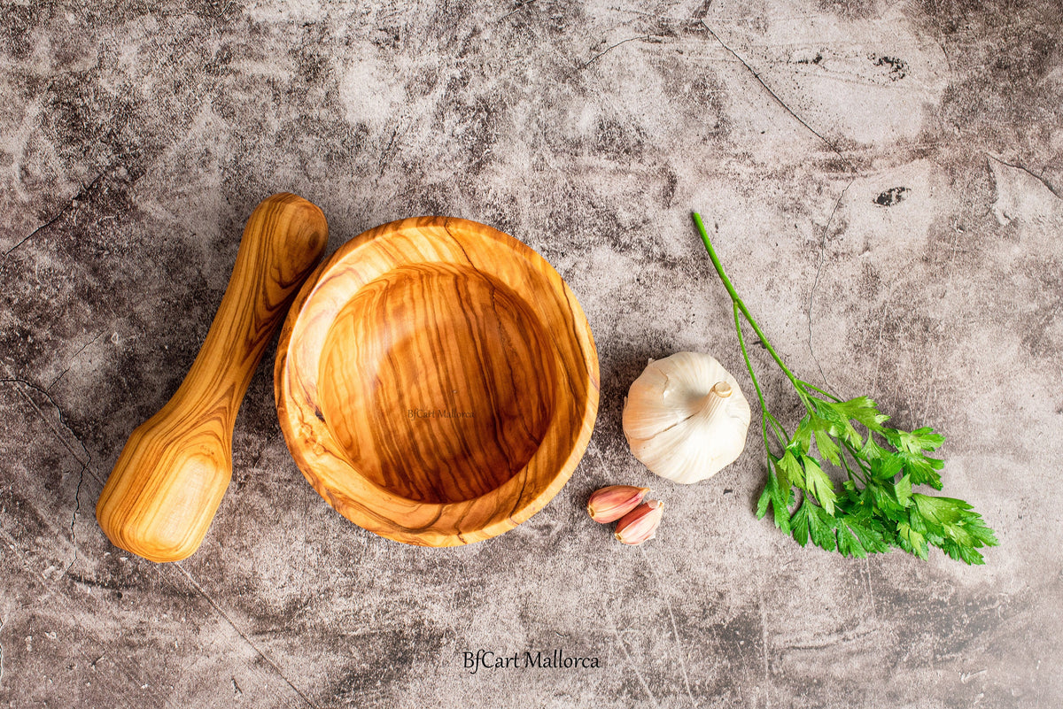 Handcrafted Olive Wood Mortar and Pestle: Rustic Spice Grinder