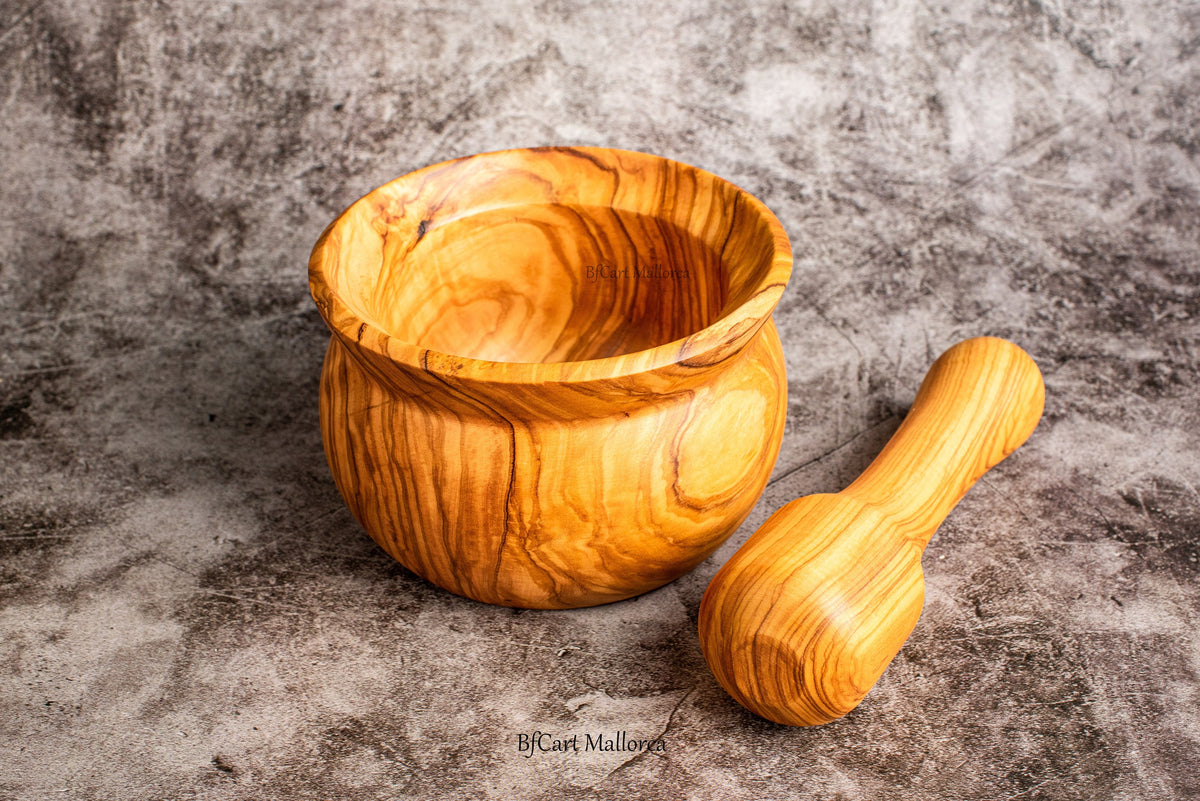 Handcrafted Olive Wood Mortar and Pestle: Rustic Spice Grinder