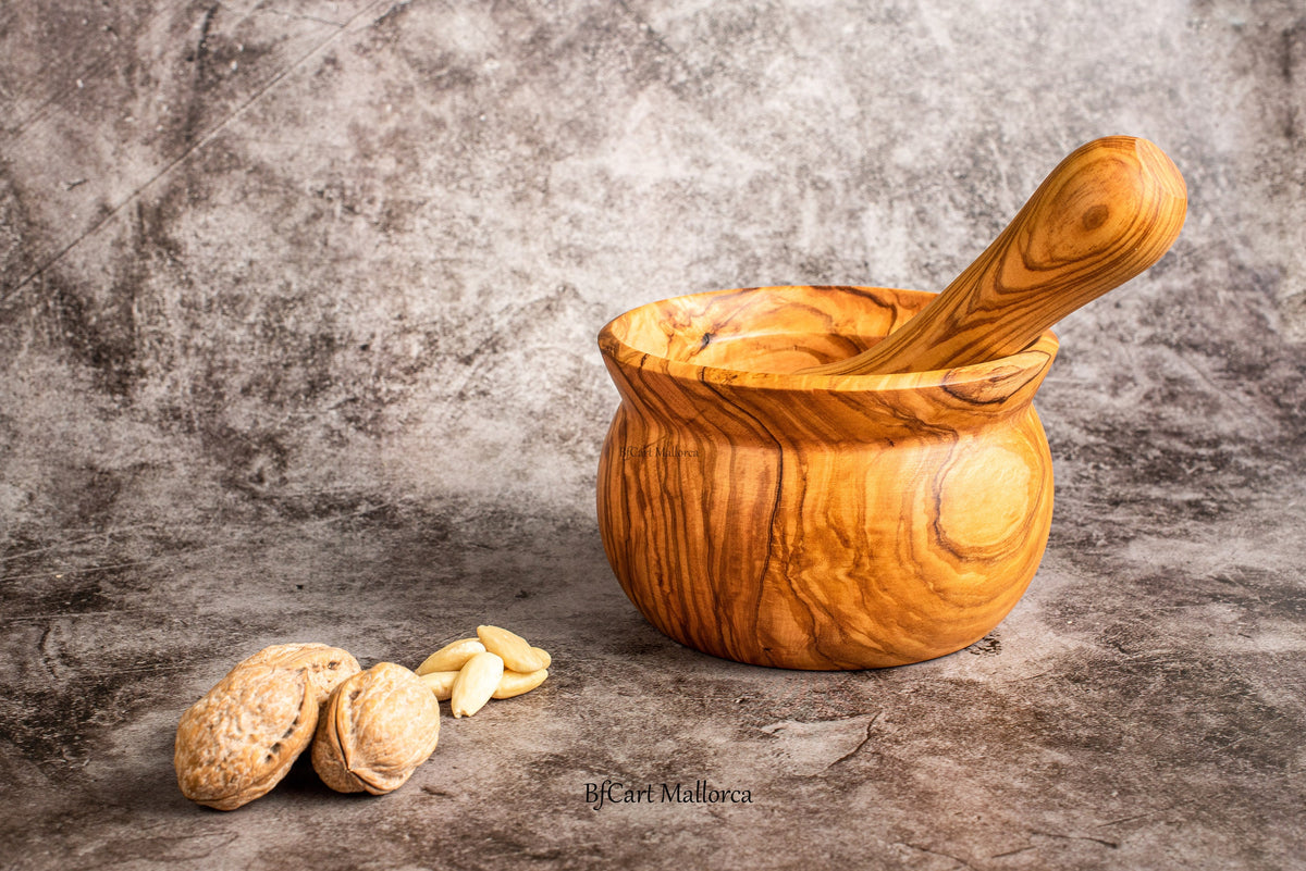 Handcrafted Olive Wood Mortar and Pestle: Rustic Spice Grinder