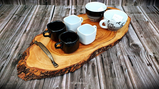 Rustic Olive Wood Charcuterie Board with Metal Handles