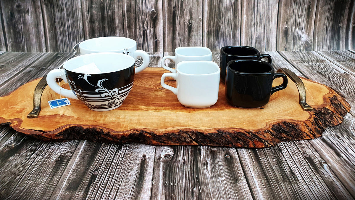 Rustic Olive Wood Charcuterie Board with Metal Handles
