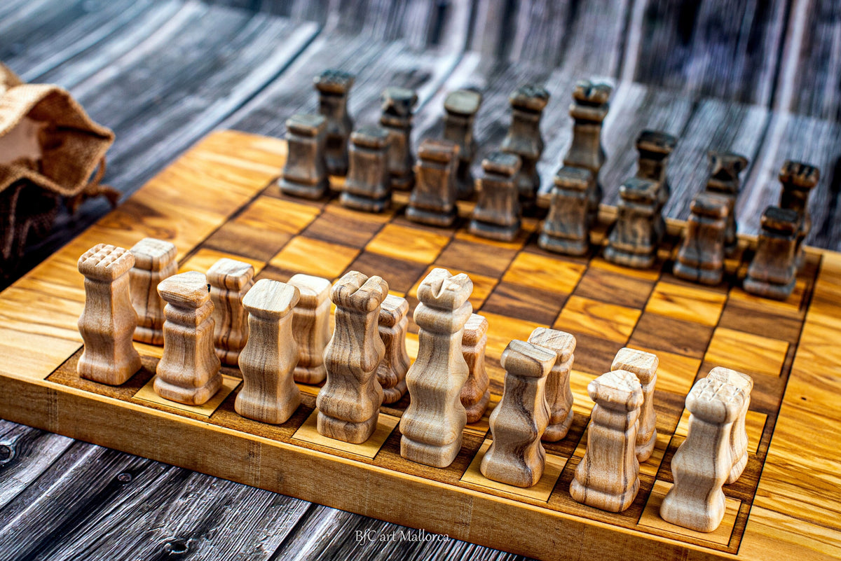 Handmade Olive Wood Chess and Backgammon Set with Unique Pieces