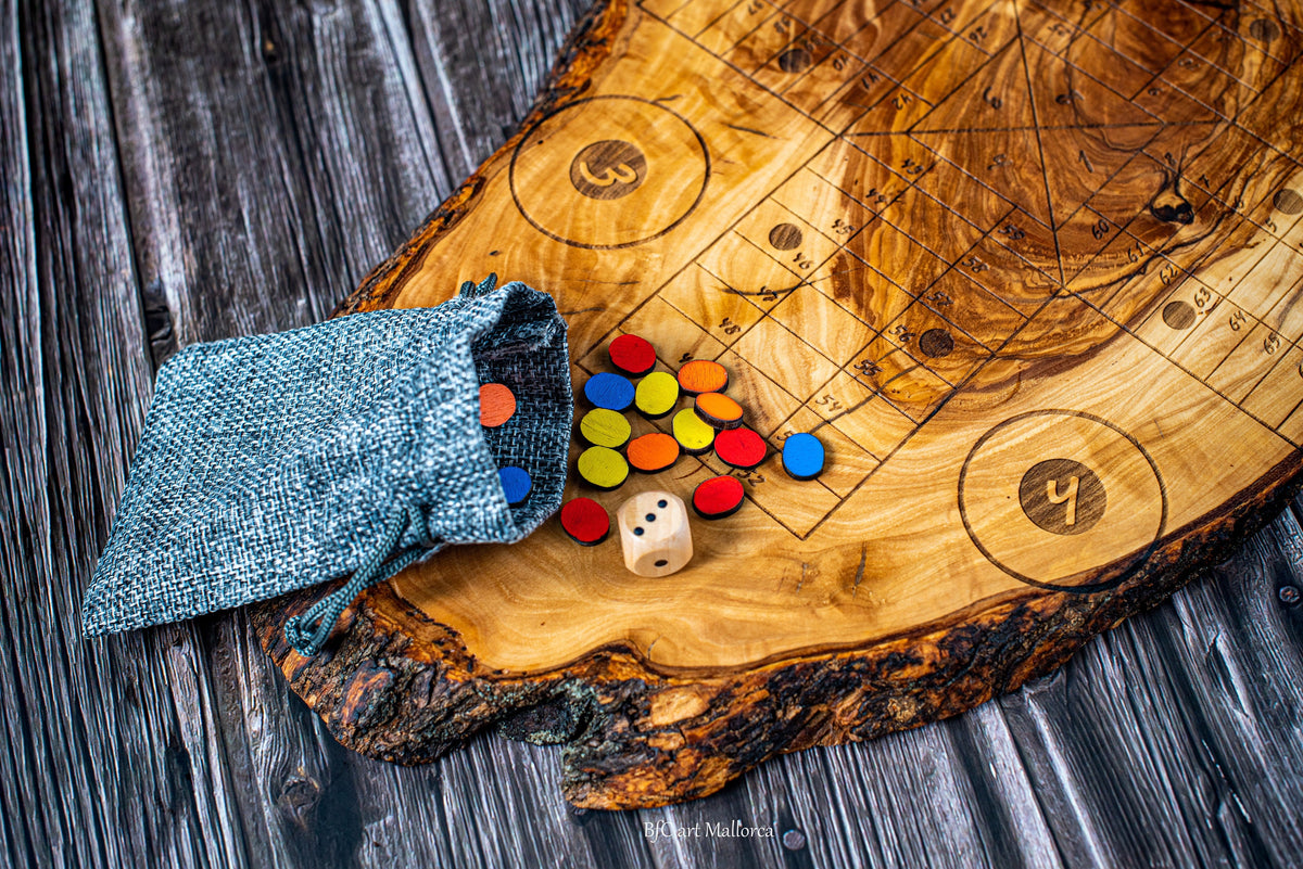 Handmade Olive Wood Ludo Board Game, Rustic Parcheesi Game, Family Wooden Game Gift