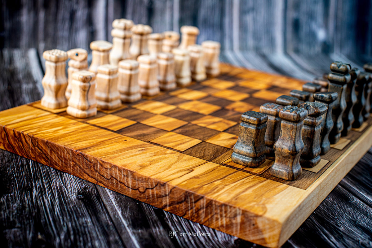 Handmade Olive Wood Chess and Backgammon Set with Unique Pieces