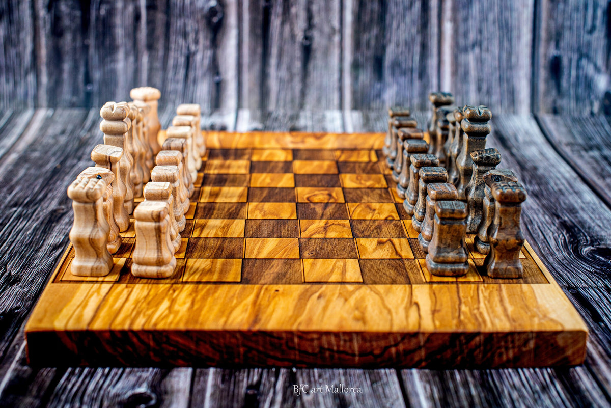 Handmade Olive Wood Chess and Backgammon Set with Unique Pieces