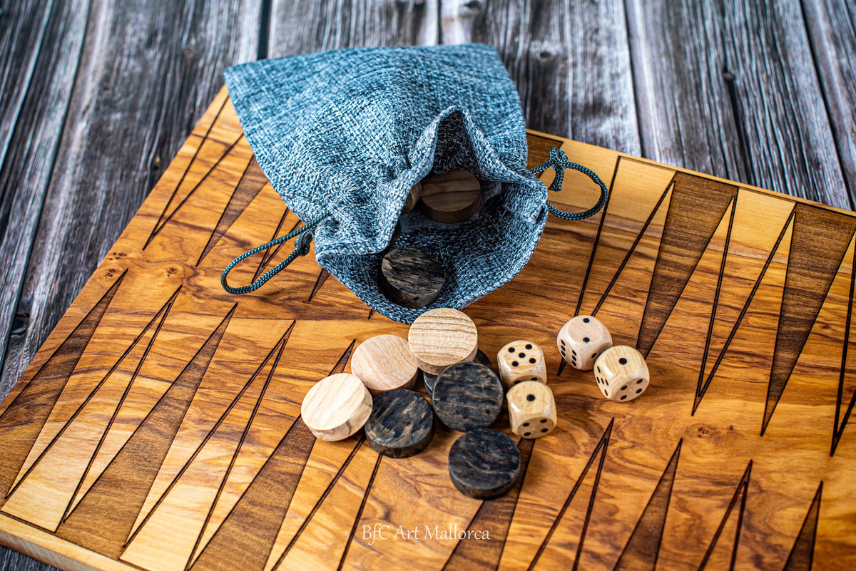 Handmade Olive Wood Chess and Backgammon Set with Unique Pieces