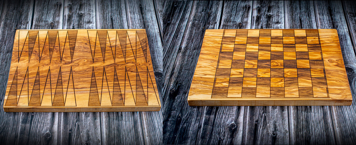 Handmade Olive Wood Chess and Backgammon Set with Unique Pieces