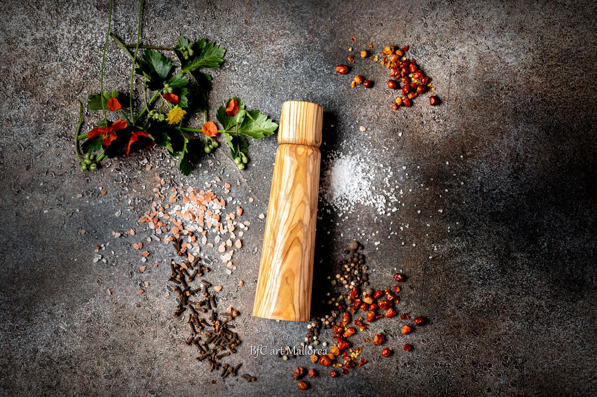 Handcrafted Olive Wood Pepper Mill with Adjustable Ceramic Grinder