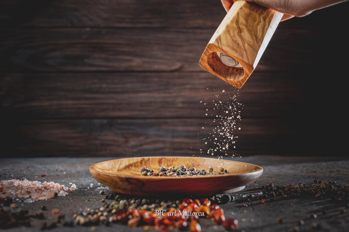 Handcrafted Olive Wood Pepper Mill with Adjustable Ceramic Grinder