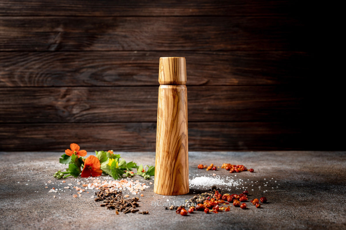 Handcrafted Olive Wood Pepper Mill with Adjustable Ceramic Grinder