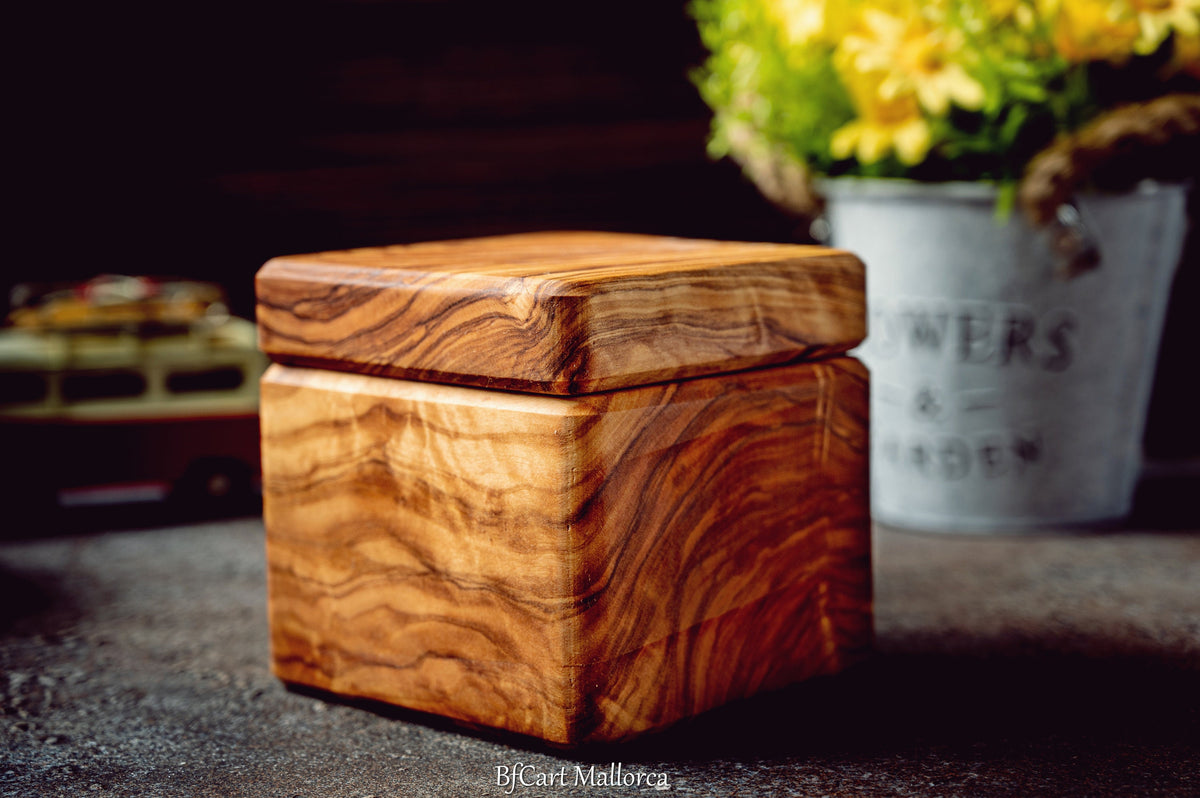 Custom Olive Wood Salt Cellar: Magnetic Lid & Spoon