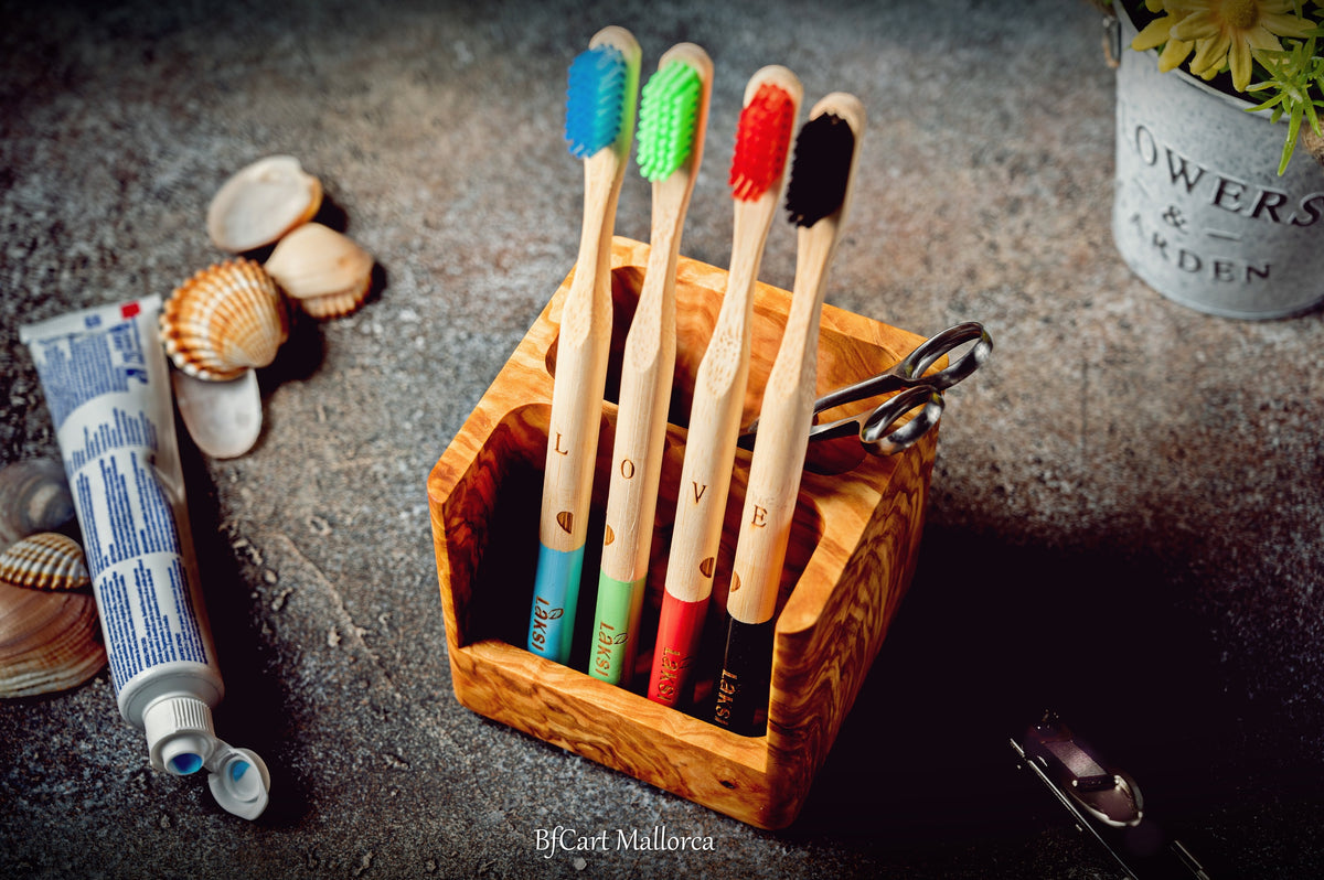 Custom Olive Wood Toothbrush Holder, Family Gift