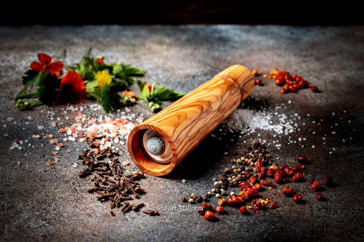 Handcrafted Olive Wood Pepper Mill with Adjustable Ceramic Grinder