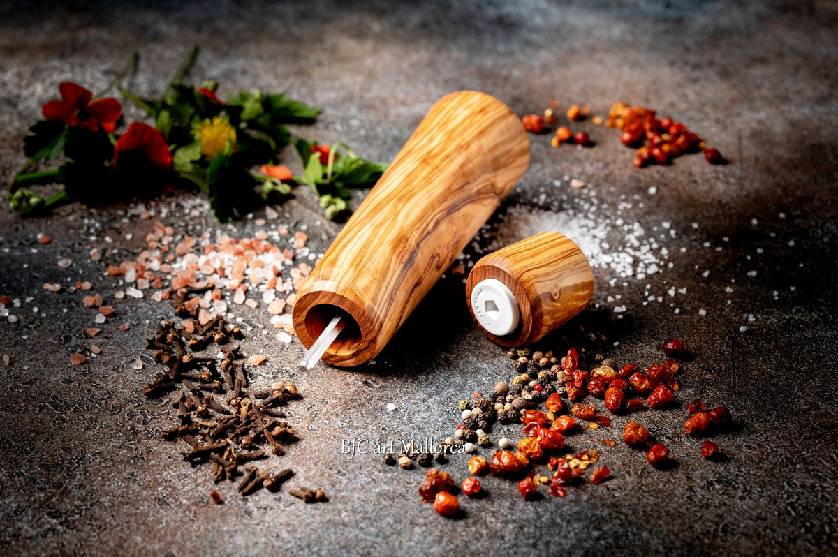 Handcrafted Olive Wood Pepper Mill with Adjustable Ceramic Grinder