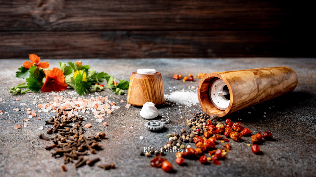 Handcrafted Olive Wood Pepper Mill with Adjustable Ceramic Grinder
